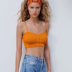 ZARA ORANGE CABLE-KNIT CROP TOP